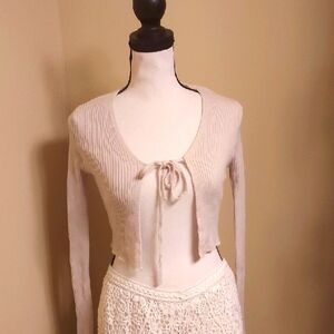 Cream Cropped Cardigan with Tie Front